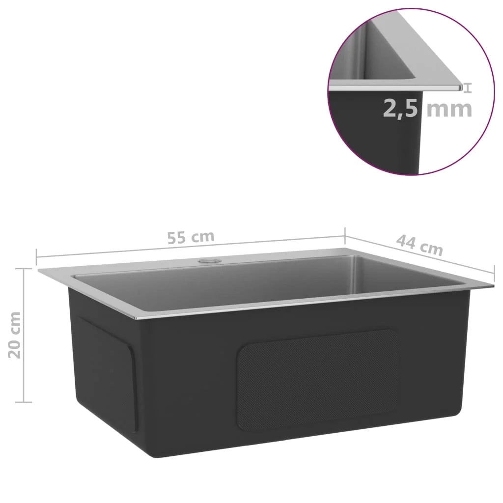 Lavello da cucina fatto a mano 55 x 44 cm acciaio inox argento 02_0002461