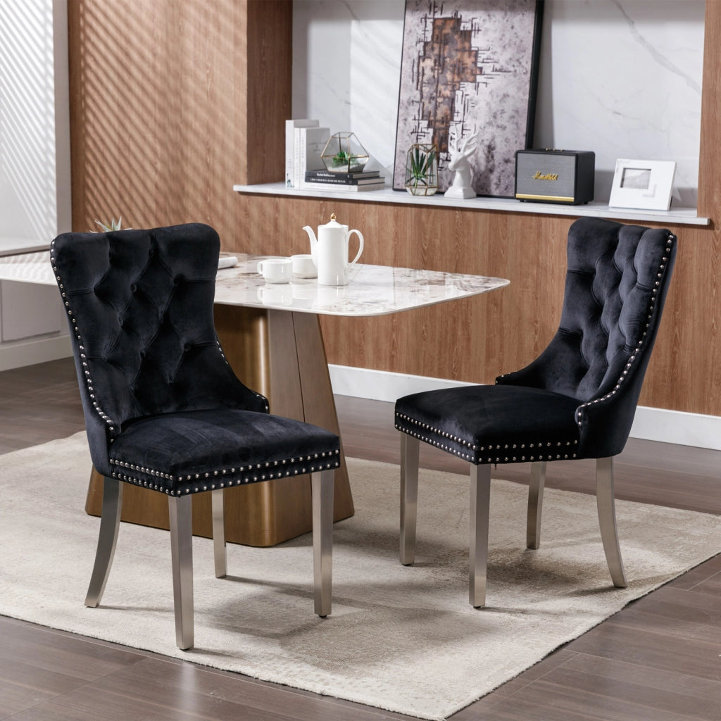 Sedie da Pranzo Imbottite in Velluto con Gambe in Metallo ¨C MINIMAL ¨C Set 2 Pezzi, Nero