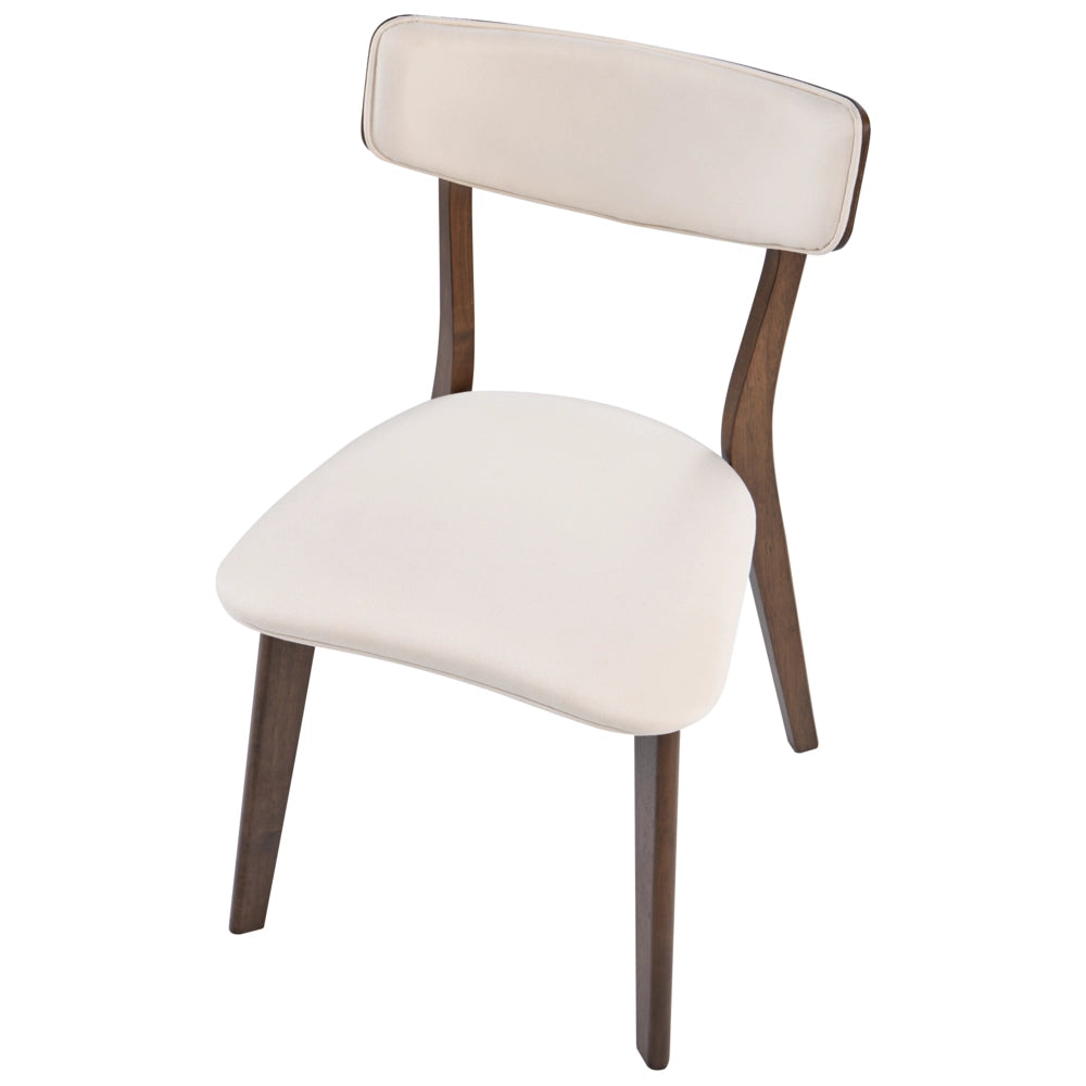 Set di 2 sedie da pranzo in tessuto beige e struttura in legno massiccio marrone retrò senza braccioli con seduta
