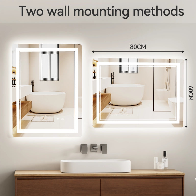 Specchio da bagno, specchio da bagno LED , 60x80 cm, 3 temperature di colore, antiappannamento, dimmerabile, impermeabile IP44