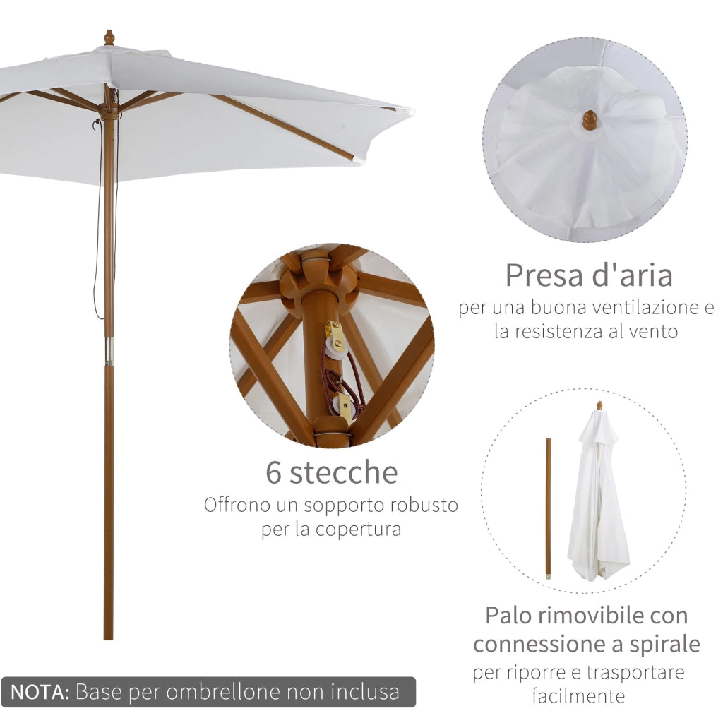 Ombrellone da Giardino Ø2,5x2,3 m Palo Ø38 mm in Bambù Bianco