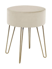 Pouf Poggiapiedi In Velluto Con Gambe Dorate Elegante Imbottito Sgabello Per Toeletta Mobile Trucco Ottomano Ingresso Tavolino Camera Da Letto Soggiorno Salotto  - Beige - Rotondo