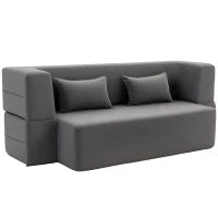 Divano letto 2 posti in schiuma, con braccioli larghi, 2 cuscini, portata 360 kg, Grigio