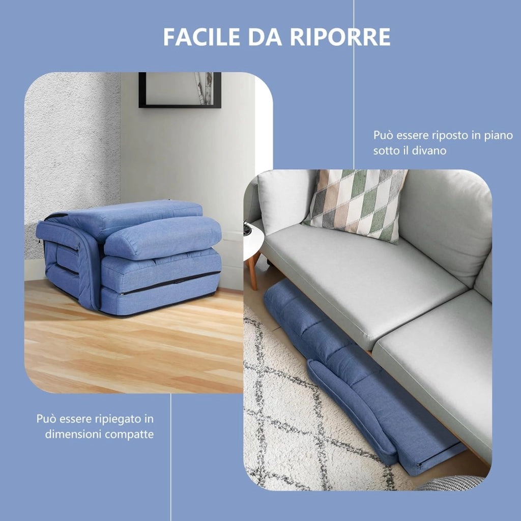 Poltrona Divano con 5 Livelli Regolabili, Sedia da Terra con Braccioli e Cuscino, Struttura in Acciaio, Multifunzione e Pieghevole per Soggiorno Camera da Letto, 55x66x71 cm (Blu)