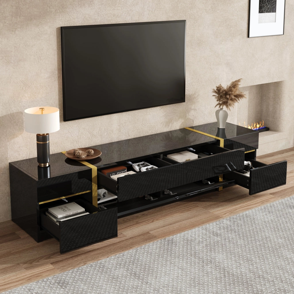 Mobile TV con Cassetti e Ante ¨C MINIMAL ¨C Bianco Lucido, Bordi Dorati