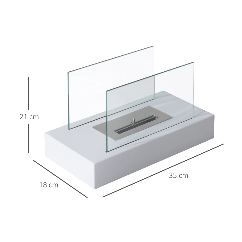EasyComfort Camino a Bioetanolo da Tavolo 830 W Bruciatori senza Residui Inodore In Acciaio Inox con Vetro 35x18x21 cm Bianco