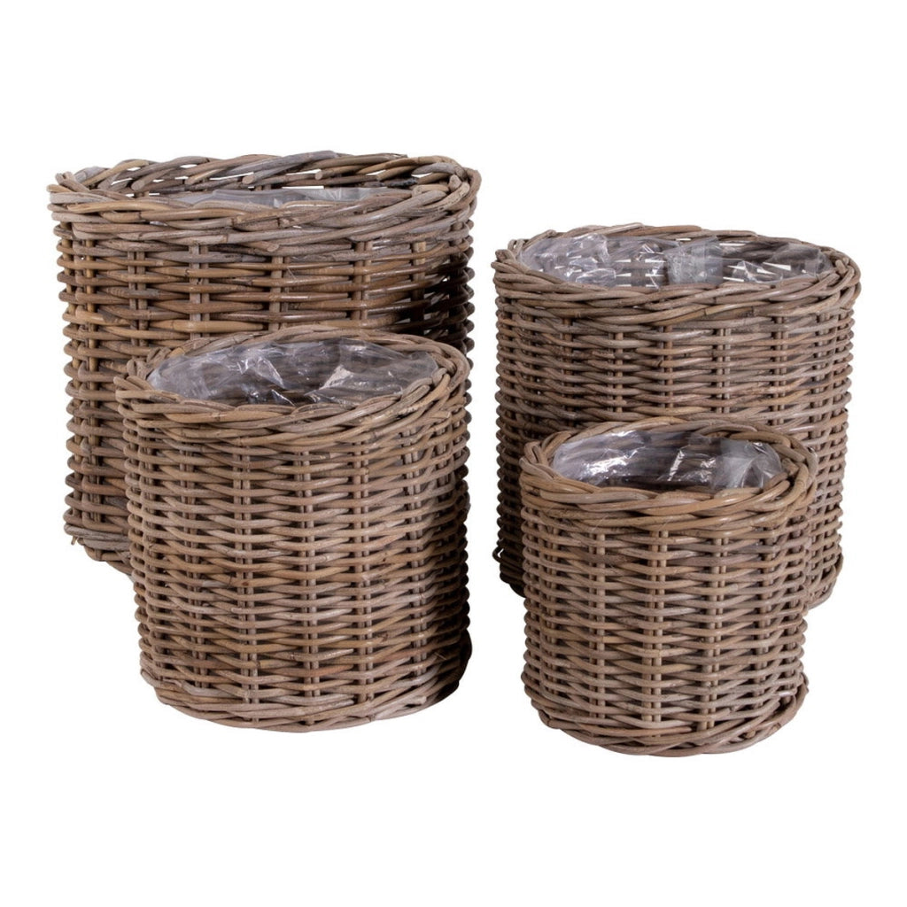 Set di 4 Cesti Portaoggetti Bogor, Marrone, Rattan, 40x40x35 cm