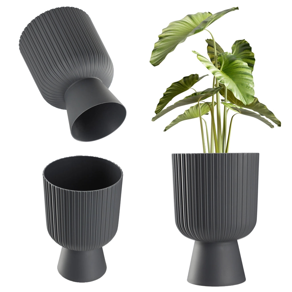 Vaso da fiori KADAX, vaso per fiori, da giardino, con coperchio in plastica, 14 cm, supporto per fiori, grigio