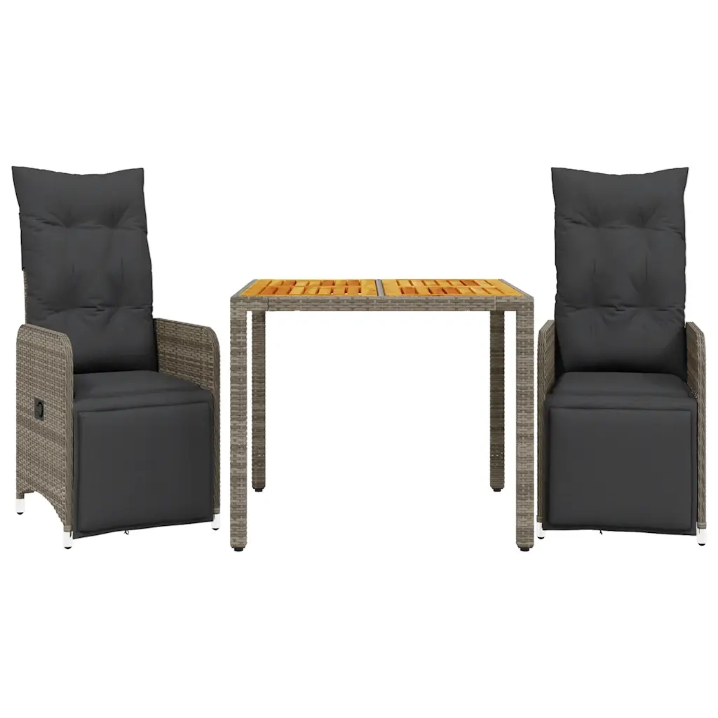 Set Bistr¨° da Giardino 3 pz | Set Salotto da Giardino con Cuscini in Polyrattan Grigio