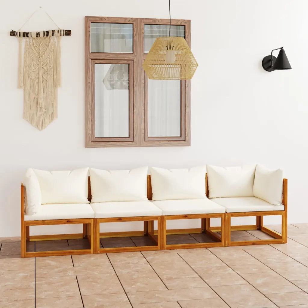 Divano da Giardino a 4 Posti con Cuscino Crema Massello Acacia cod mxl 43030