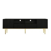 Mobile Porta TV Moderno con Dettagli Dorati, Due Ripiani e Due Cassetti, in Legno di Alta Qualità, 165x36x55 cm, Nero