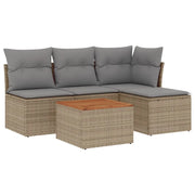 Set Divano da Giardino 5 pz | Set Salotto da Giardino con Cuscini Beige in Polyrattan