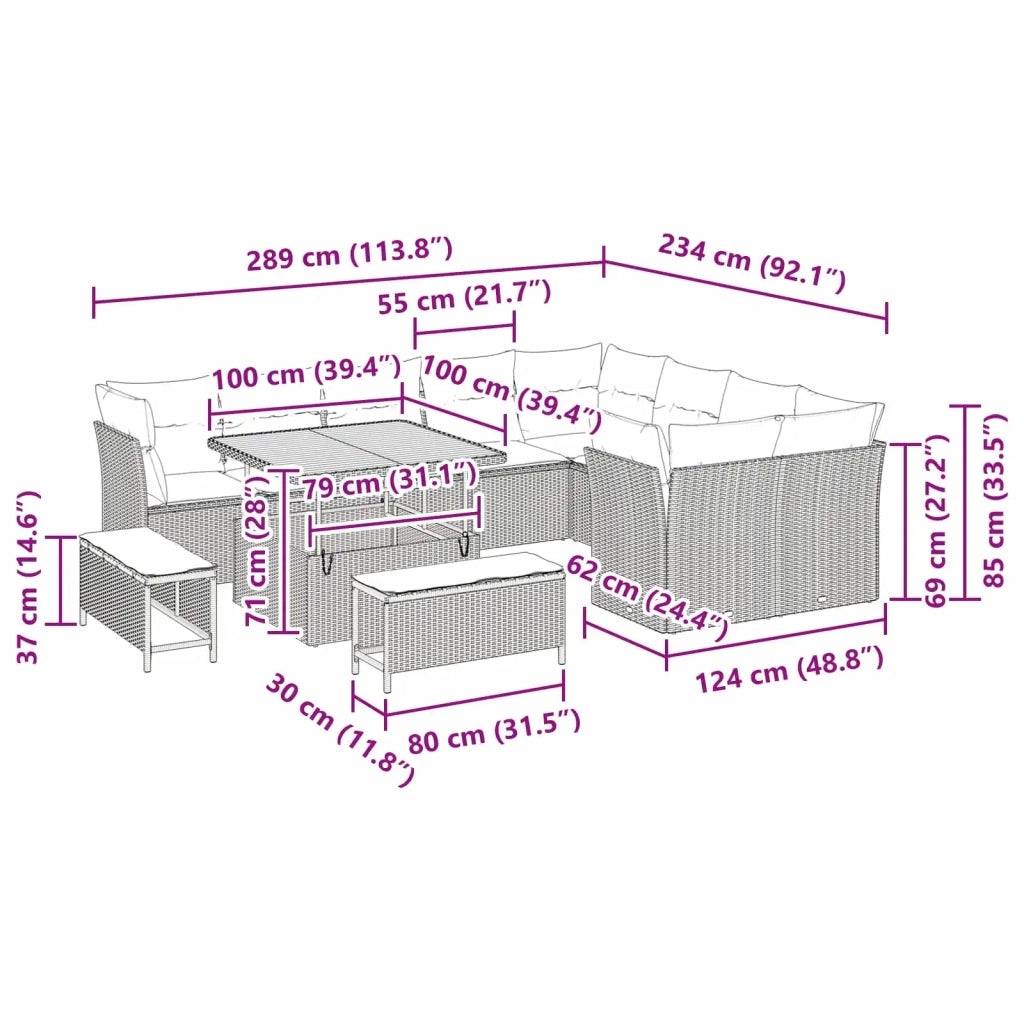 Set Divano da Giardino 12 pcs Nero polyrattan 3361514