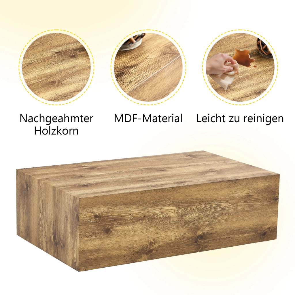 Tavolino da caffè rettangolare in MDF con venatura legno - per soggiorno - 90×50×30 cm - legno