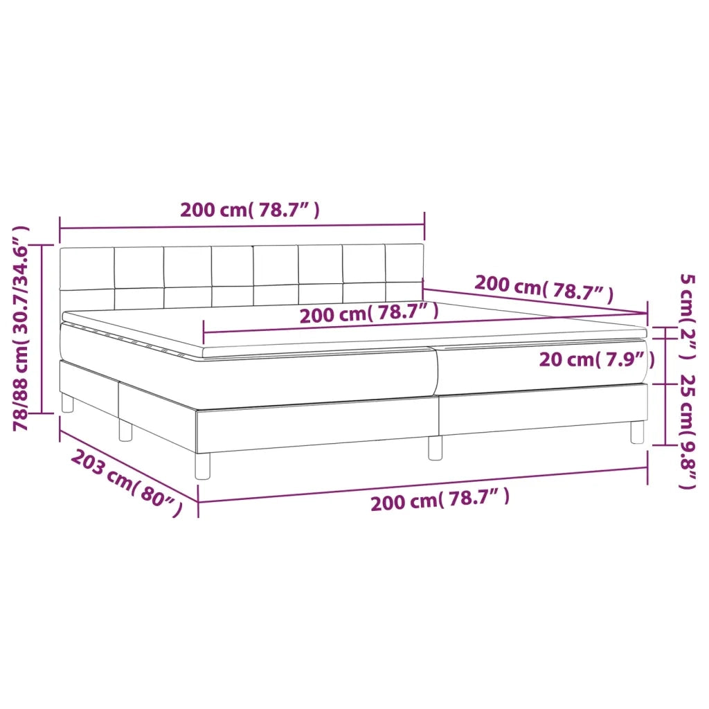 Letto a Molle Materasso e LED Marronescuro 200x200cm in Tessuto cod mxl 38980