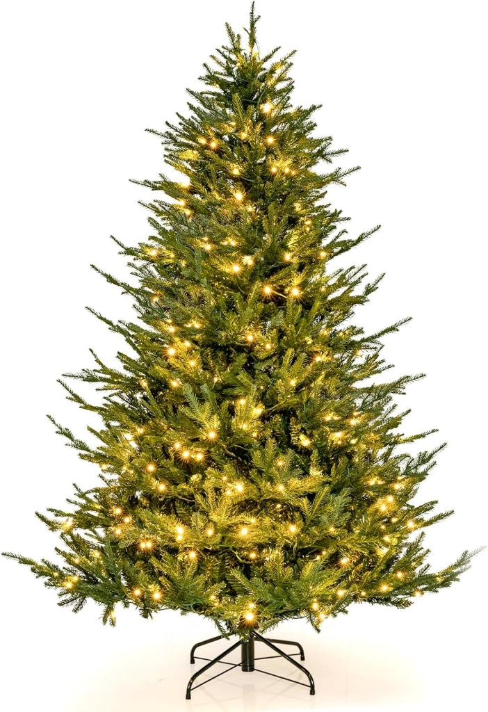 Albero di Natale 136 cm, Albero di Natale Artificiale Pre-Illuminato con 386 Rametti in PE e PVC, 180 Luci a LED Bianco Caldo e 8 Modalità di Illuminazione (136 cm)