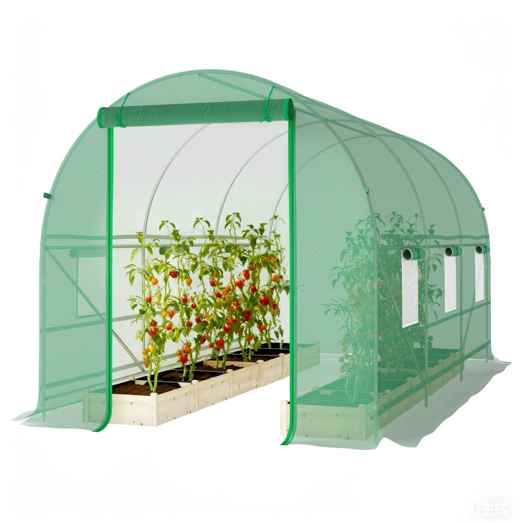 Serra Tunnel per Giardino con Finestre a Rete e Porta a Zip ¨C Zephmum ¨C Verde 4x2x2 m