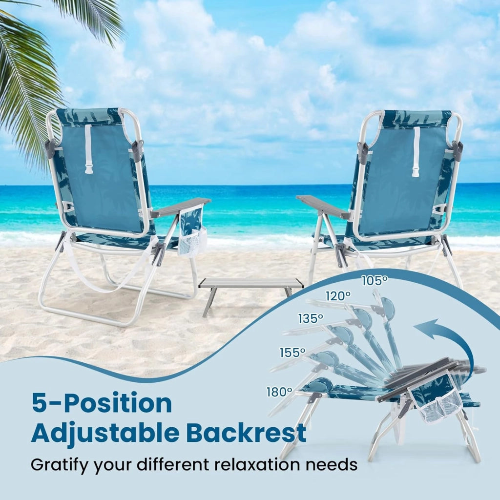 Sedie da spiaggia pieghevoli con tavolo, sedie da campeggio con poggiatesta e schienale regolabile, beach chair con sacchetto di ghiaccio e portabevande e custodia fino a 136/150 kg (modello