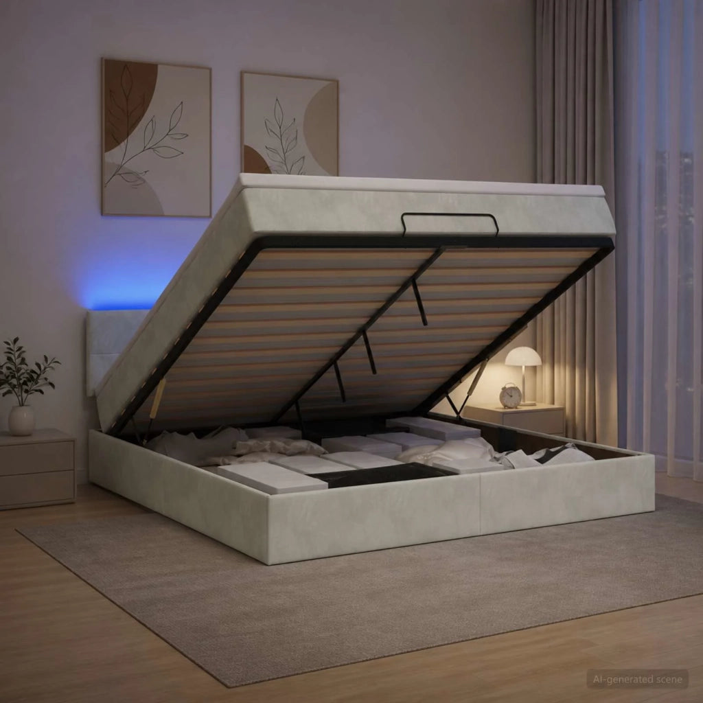Letto Ottomano con Materasso e LED Grigio Chiaro 140 x 200 cm 3457143