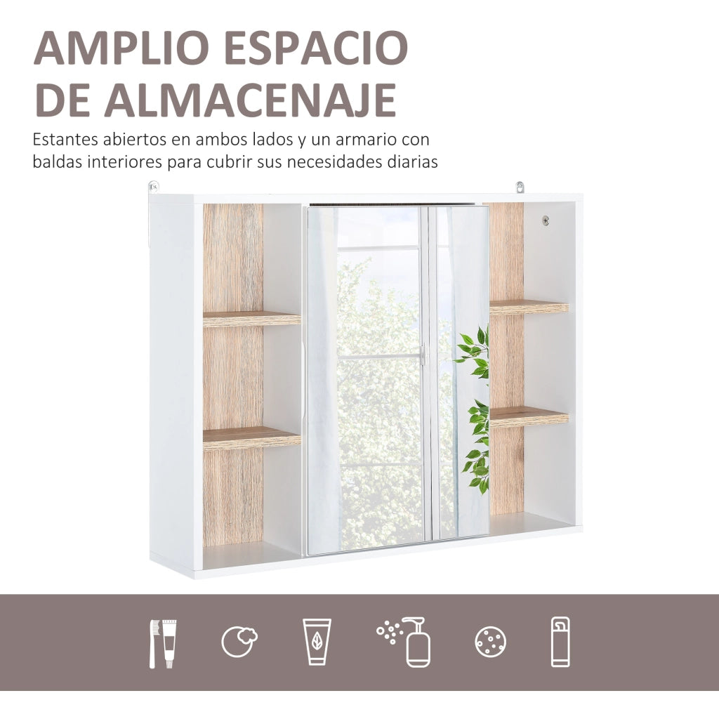 Armadio da Bagno con Specchio ¨C zephmum ¨C Bianco e Rovere 60x14.5x49.4 cm