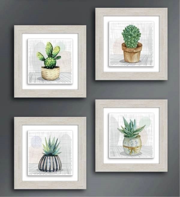 1 Pezzo Quadro da Parete Ceramic Modern Botany Shabby Beige 29 x 29 cm 4 Decori