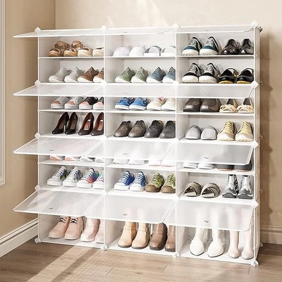 Scaffale per scarpe, in plastica, a inserzione manuale, sistema a cassetti rettangolare, contenitore di archiviazione, armadio, per ingresso, soggiorno, struttura in metallo, trasparente 3 * 8