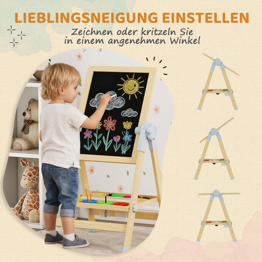 Cavalletto doppio per bambini in legno naturale regolabile ¨C Xylo ¨C bianco e nero con ripiani