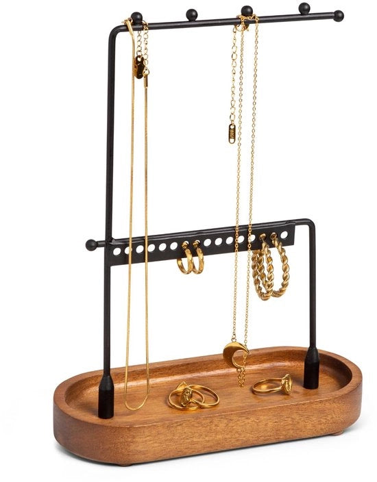 Sostegno per Collane - Amichevole Sostegno per Gioielli e Armatore per Gioielli, Ideale per Collane, Bracciali e Anelli, Sostegno per Gioielli e Organizzatore, Sostegno per Collane e Sostegno per Orecchini - Nero/Acacia
