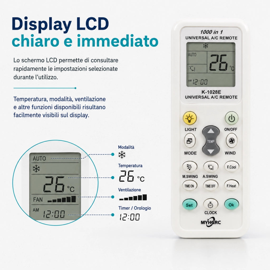 Telecomando Universale Condizionatori 1000 in 1 LCD Programmabile COM-A003