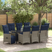 Set da pranzo da giardino  da 9 pezzi con cuscini grigio polyrattan