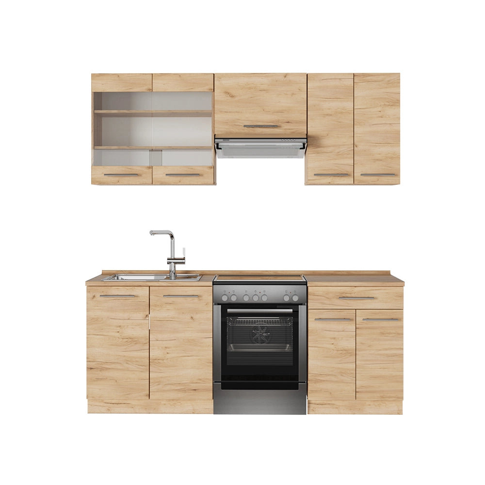 Cucina componibile Fame-Line Rovere dorato/Rovere dorato 200 cm senza piano di lavoro Vicco