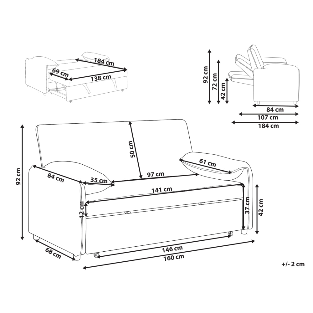 Divano letto in tessuto grigio con funzione letto pieghevole Divano minimalista
