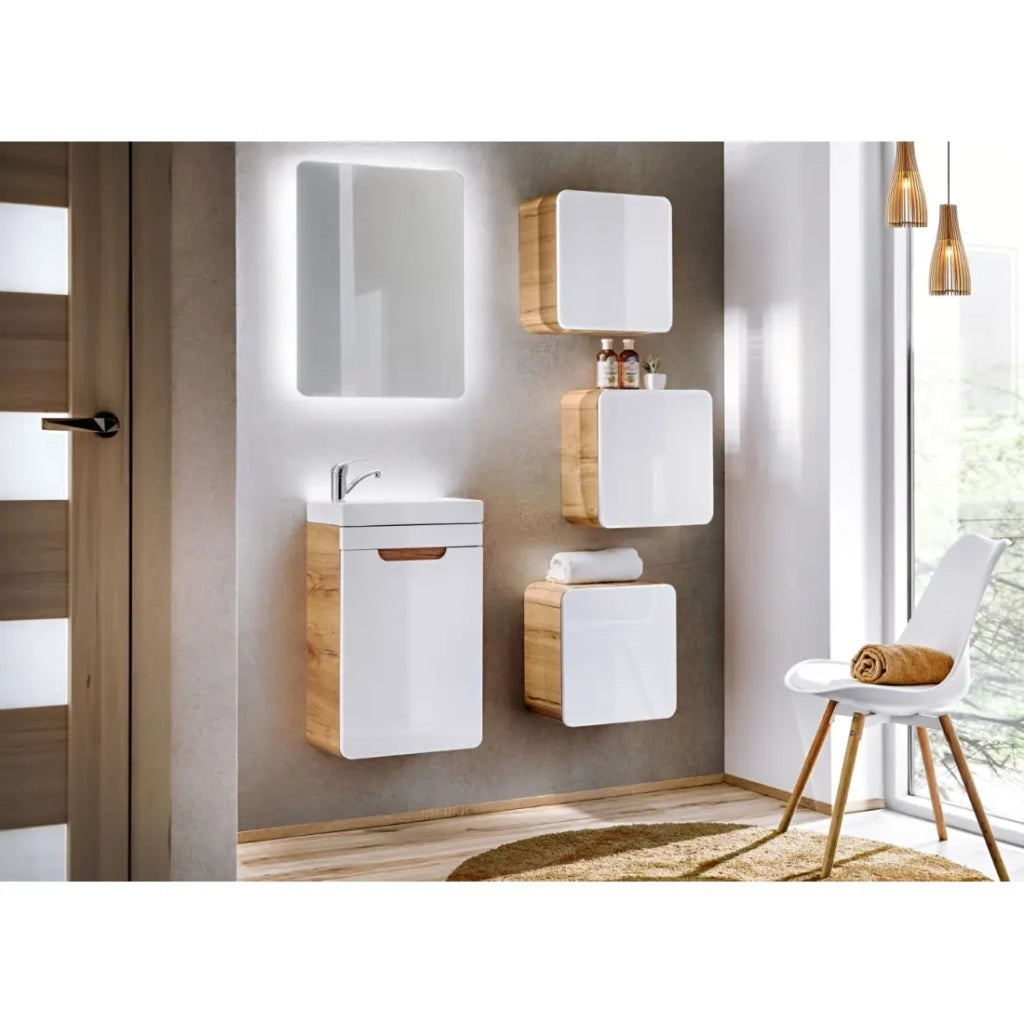 Mobile bagno ERBANO – Rovere chiaro e bianco lucido – 35x35 cm – 1 porta – Da appendere