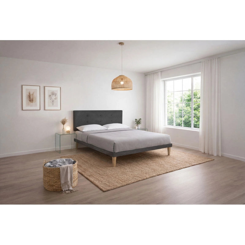 Letto imbottito Letto Matrimoniale alla Francese 140x200 cm Button - Con rete,Microfibra,Grigio