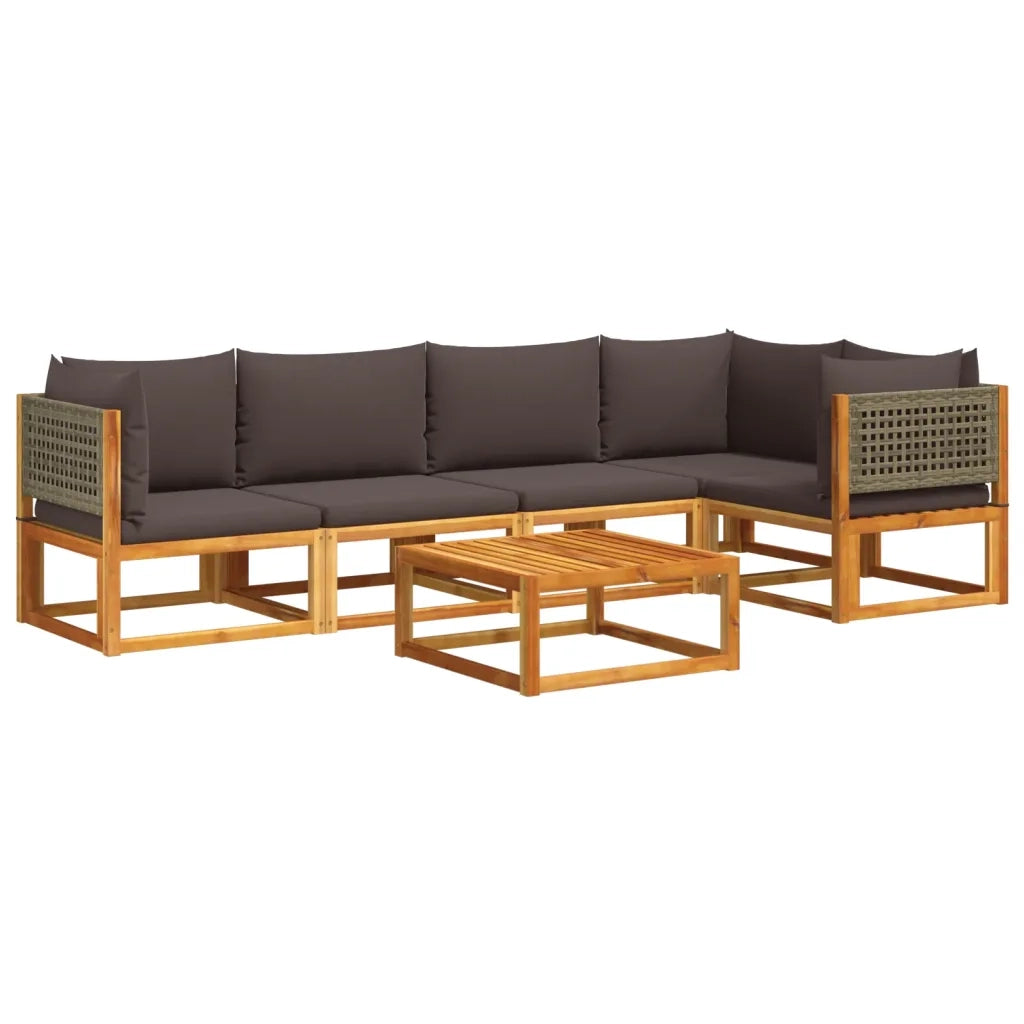 Set di divani da giardino 6 pezzi con cuscini in legno di acacia e rattan