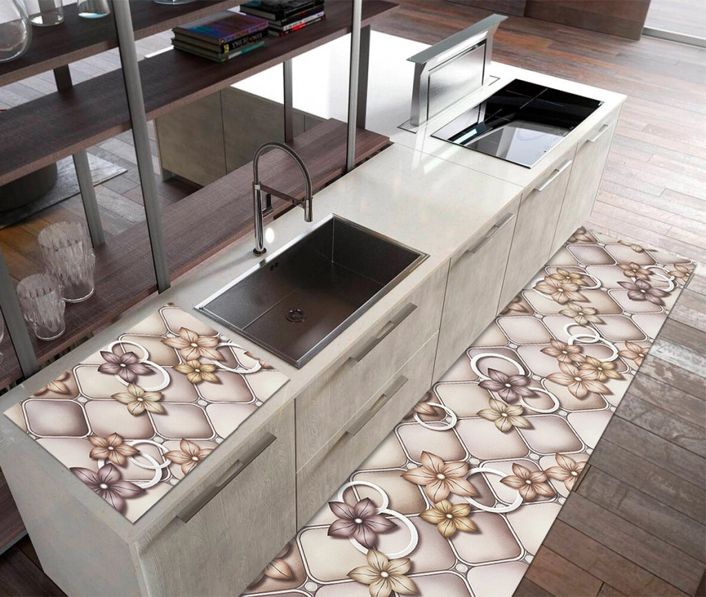 Tappeto Cucina Pvc Antimacchia 51x40 Cm Fiorito Elegante Passatoia Antiscivolo Antisfilo