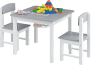 WOLTU Tavolo e Sedie per Bambini, Tavolino per Bambini con 2 Sedie, Scrivania per Bambini, con Base per Blocchi Reversibile e Tasca a Rete, per Cameretta, in MDF, Bianco e Grigio