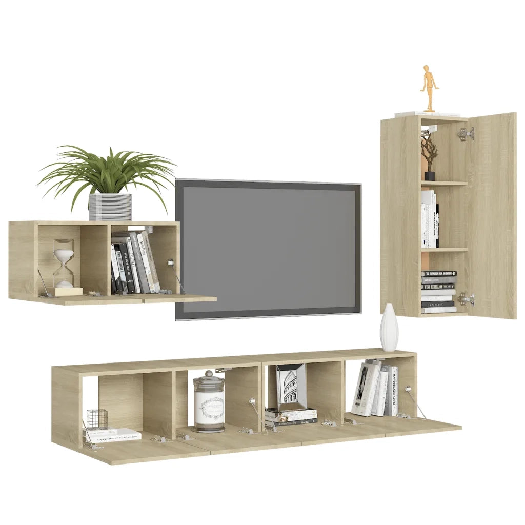 Set di Mobili Porta TV 4 pz-Credenza per TV Rovere Sonoma in Legno Multistrato 608458