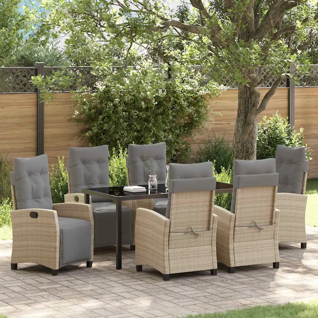 Set da Pranzo per Giardino con cuscino 7 pcs Beige polyrattan 3380453