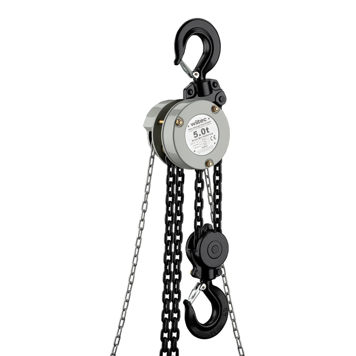 Mini paranco a catena manuale VSK-5, capacità di carico 5 t, altezza di sollevamento 3 m, per sollevare e abbassare carichi pesanti in officine, magazzini e cantieri, per impieghi gravosi