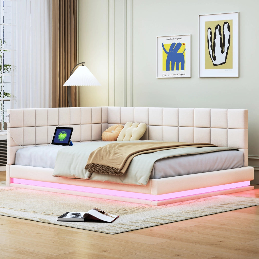 Letto divano multifunzione lino beige 140x200 cm