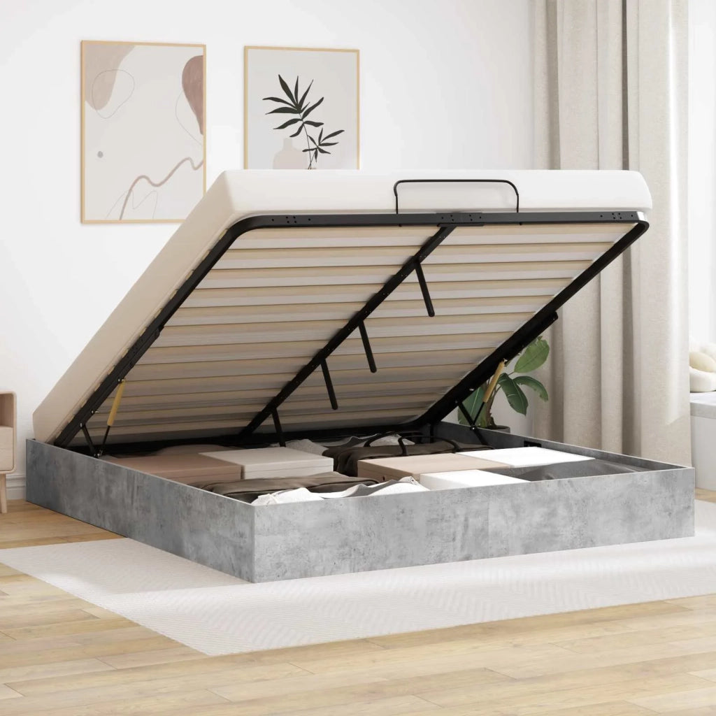 Letto ottomano Grigio cemento 160 x 200 cm Legno multistrato