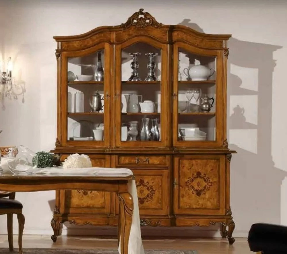 Cristalliera in legno 3 porte 1 cassetto impero noce bassano 179x61xh230 - Mobili 2G