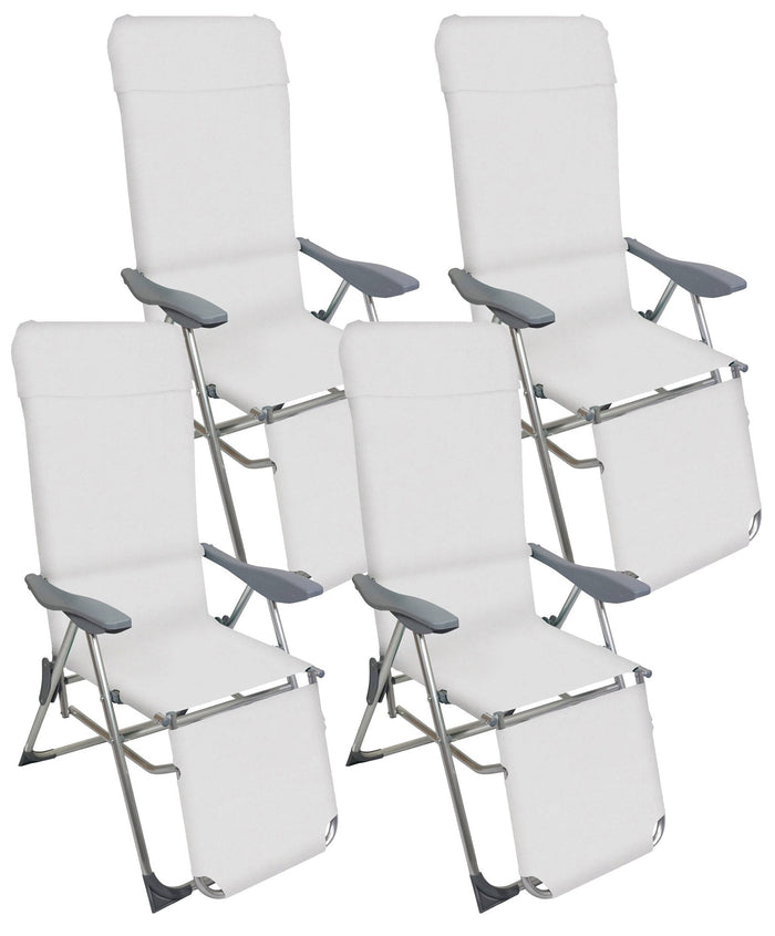 Set 4 Sedie a Sdraio Reclinabili Pieghevoli 59x76x109 cm con Poggiapiedi in Alluminio e Textilene A