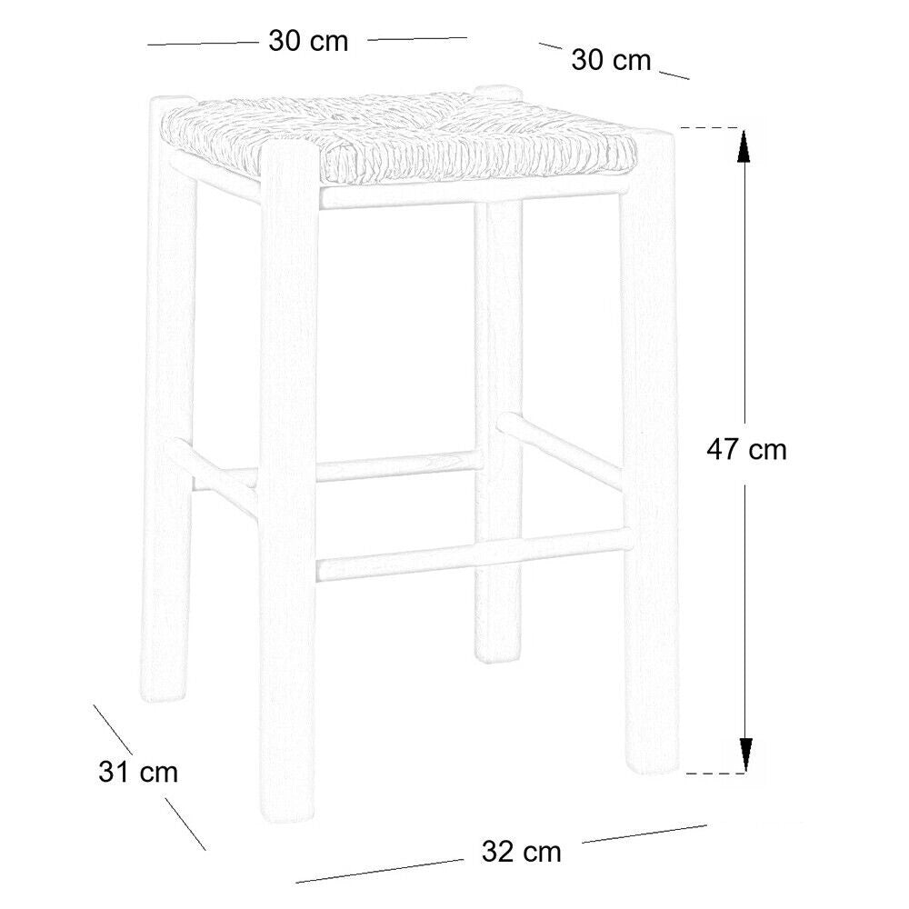 Sgabello legno seduta quadrata paglia h 47 cm noce scuro gamba dritti