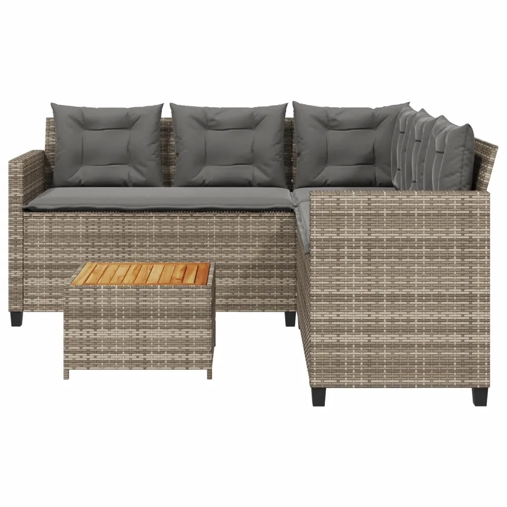 Divano da Giardino con Tavolo e Cuscini a L Grigio Polyrattan 369049