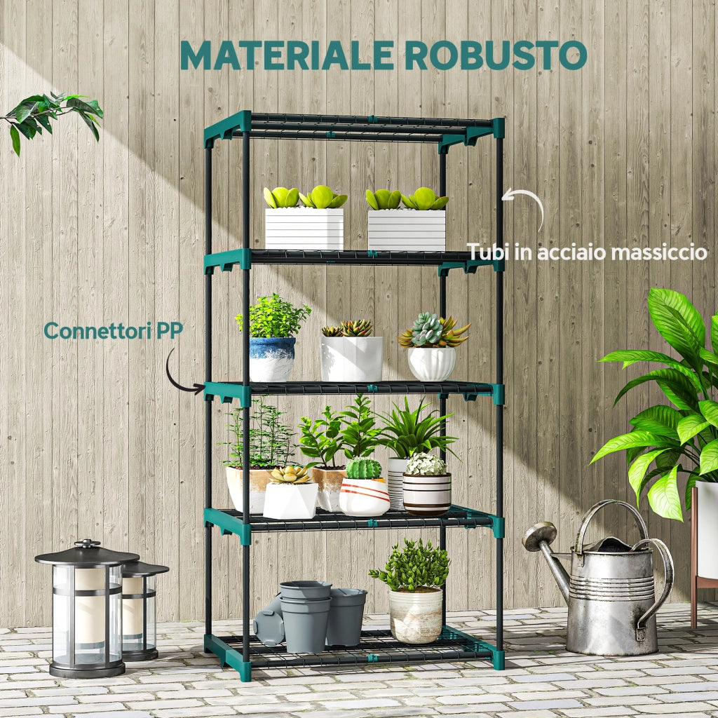 Portapiante a 5 Livelli Aperti 67x49x138 cm in Acciaio e Plastica Verde Scuro