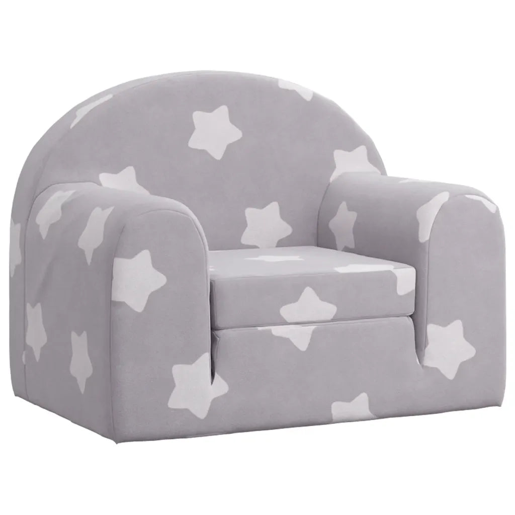 Divano Letto Bambini Grigio Chiaro con Stelle-Sofa Letto-Daybed-Divanetto Morbido Peluche 200076