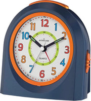 Alarme sveglia analogica con quadrante senza ticchettio, con illuminazione e funzione di pausa, colore blu scuro-arancione