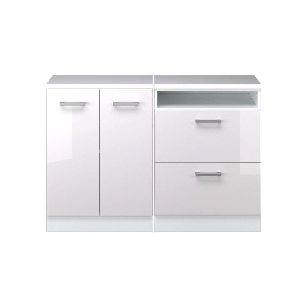 Set di mobili sottotetto Rion Bianco lucido/Bianco 120 cm Set di 2 carcasse armadio profondità 60 cm Vicco